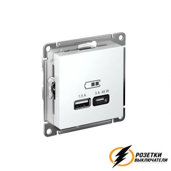 Зарядка USB 2 порта А+C 3,0 mA AtlasDesign белая