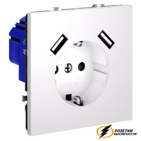 Розетка с USB зарядкой 2 порта, А 3,2 mA Voltum S70 белая матовая VLS040401