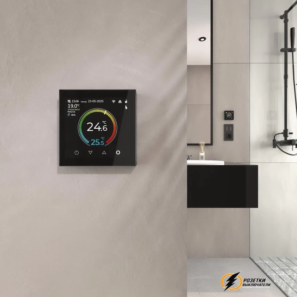 Умный терморегулятор LED для электро и водяного теплого пола Werkel черный