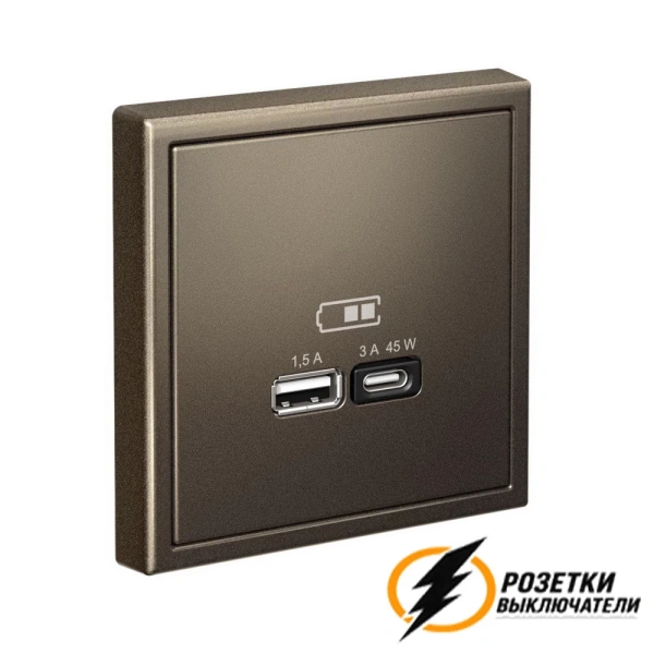 Зарядка USB 2 порта тип А-С 3000 mA ArtGallery мокко