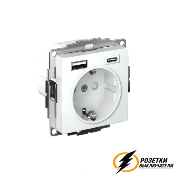 Розетка с USB зарядкой 2 порта А+C 3,0 mA AtlasDesign лотос