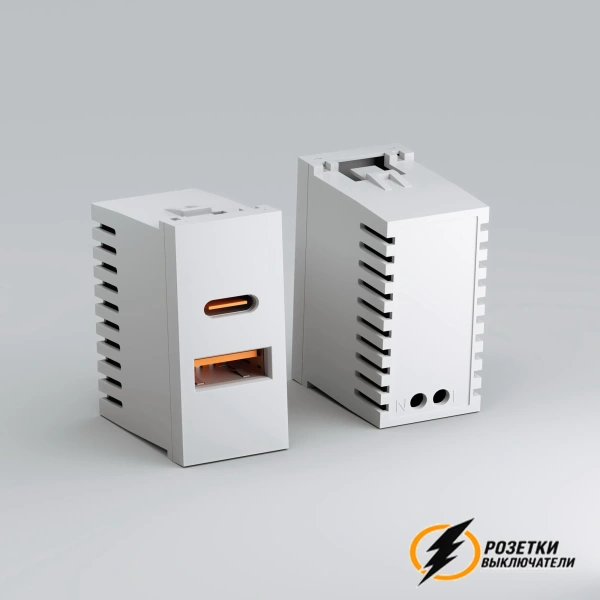 Модульная USB зарядкой 2 порта А+C 2,1 mA 45*22,5 Werkel белая