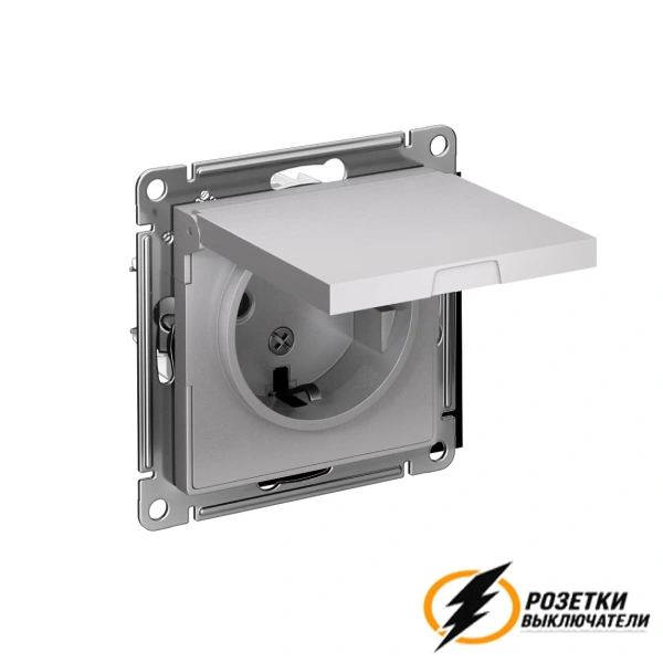 Розетка с белой крышкой ip20 16а 250в AtlasDesign алюминий