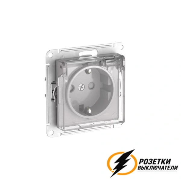 Розетка с прозрачной крышкой ip44 16а 250в AtlasDesign алюминий