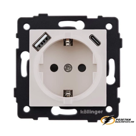 Розетка с USB зарядкой 2 порта А+C 2400mA Kollinger Aspekt кашемир