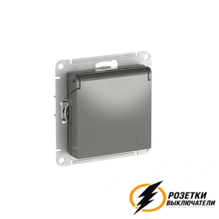 Розетка с белой крышкой ip20 16а 250в автозажимная AtlasDesign сталь