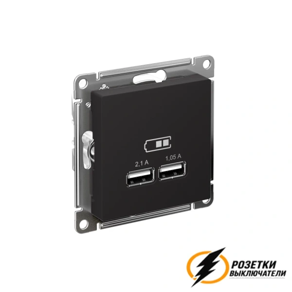 Зарядка USB 2 порта А+A 2,1 mA AtlasDesign карбон