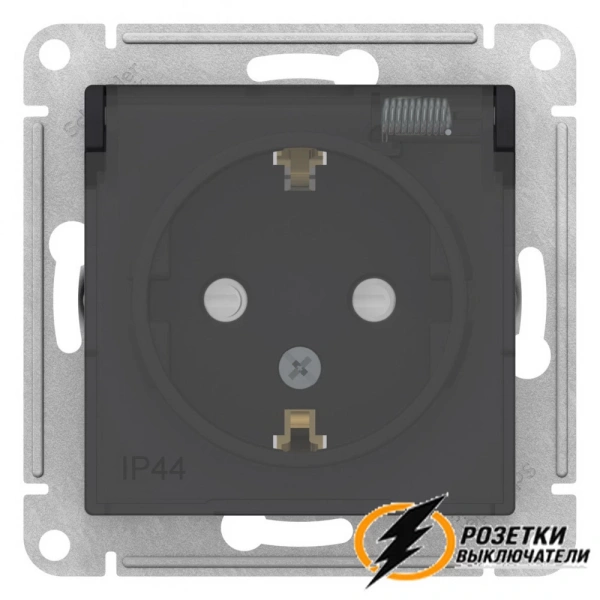 Розетка с прозрачной крышкой ip44 16а 250в AtlasDesign карбон