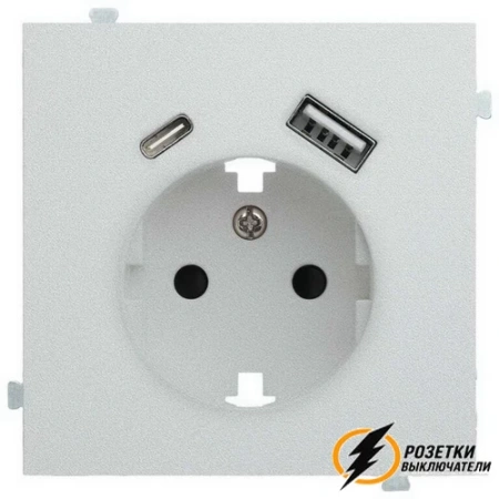 Розетка с USB зарядкой 2 порта А+C 2,4mA Rikett серебро
