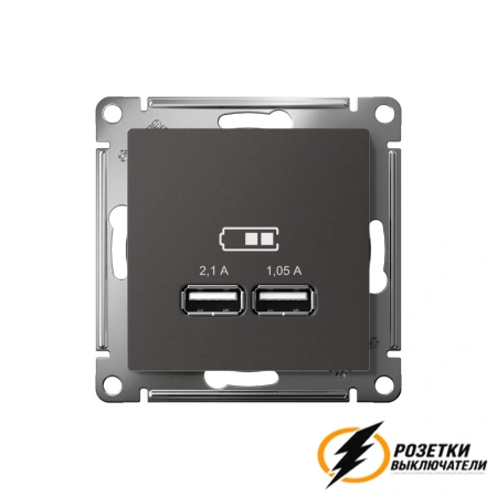 Зарядка USB 2 порта А+A 2,1 mA AtlasDesign базальт