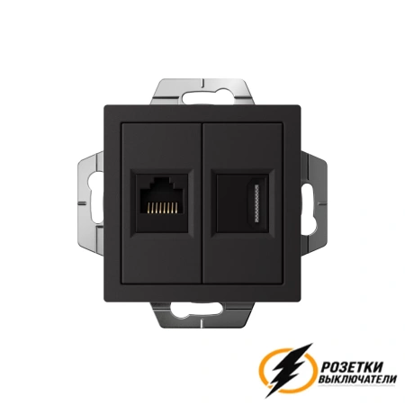 Розетка двойная HDMI + Internet rj45 cat 5e AtlasDesign карбон