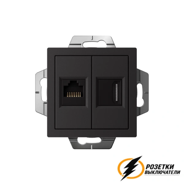 Розетка двойная HDMI + Internet rj45 cat 5e AtlasDesign карбон
