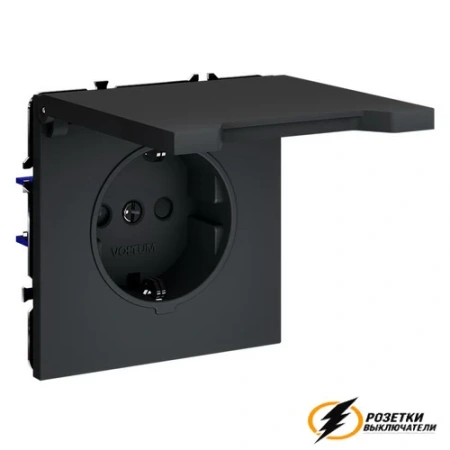 Розетка с крышкой ip40 16а 250в Voltum S70 графит VLS040306