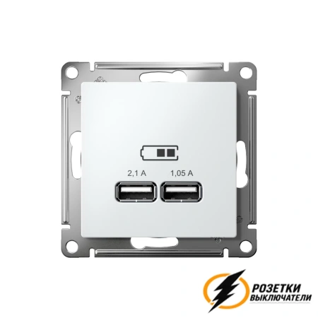 Зарядка USB 2 порта А+A 2,1 mA AtlasDesign белая