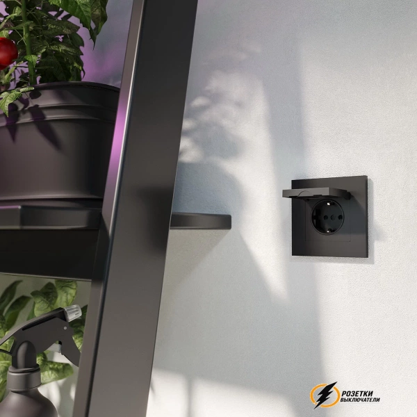 Розетка с крышкой ip40 16а 250в Werkel черная матовая