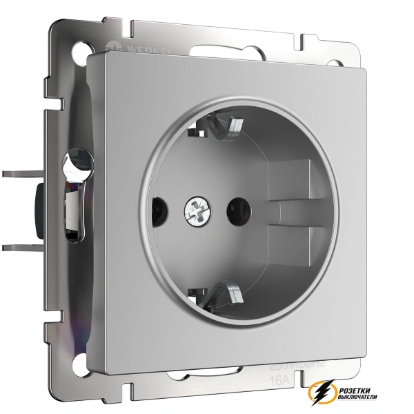 Розетка с заземлением со шторками 16а 250в Werkel серебряная