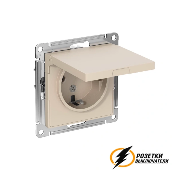Розетка с белой крышкой ip20 16а 250в AtlasDesign песочная