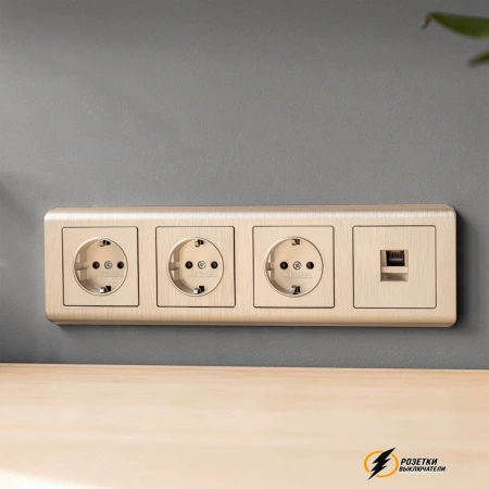 Розетка компьютерная rj45 cat 5e Werkel шампань рифленая