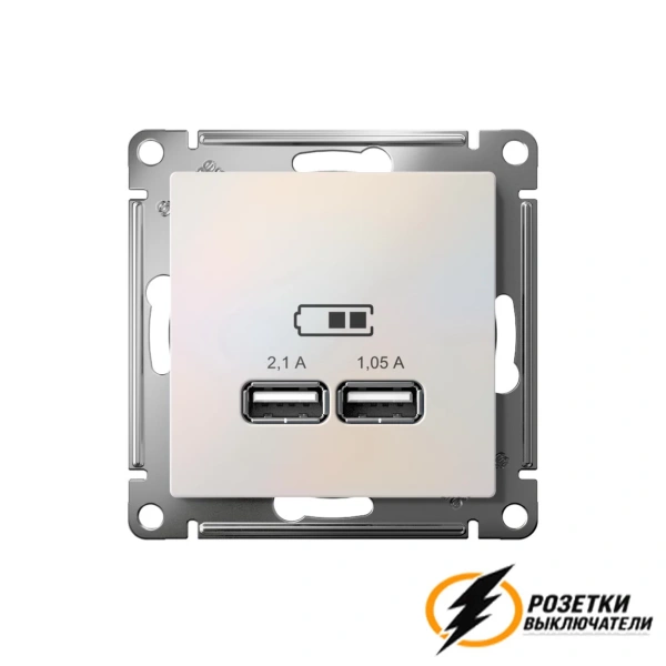 Зарядка USB 2 порта А+A 2,1 mA AtlasDesign жемчуг