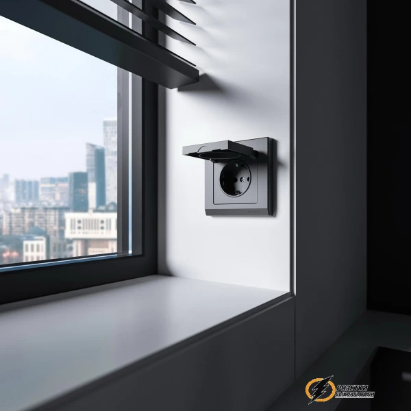 Розетка с крышкой ip40 16а 250в Werkel графит матовая