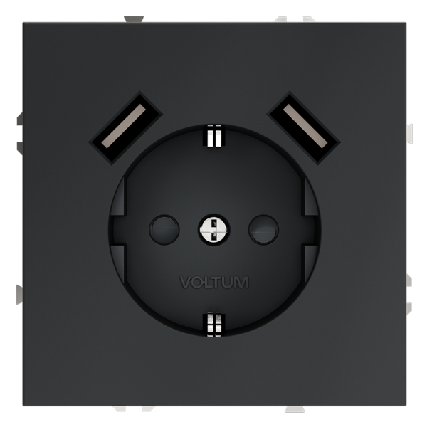 Розетка с USB зарядкой 2 порта, А 3,2 mA Voltum S70 графит VLS040406