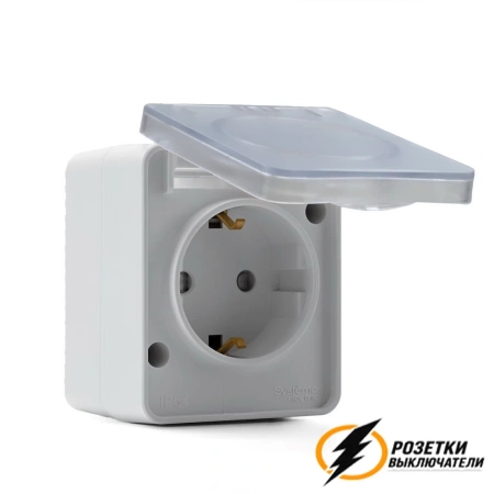 Розетка накладная с прозрачной крышкой ip54 16а 250в AtlasDesign Profi белая