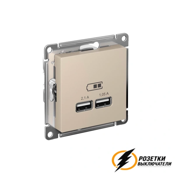 Зарядка USB 2 порта А+A 2,1 mA AtlasDesign песочная