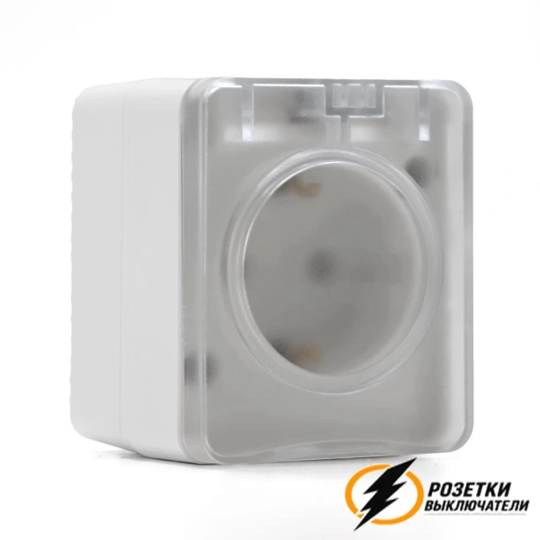 Розетка накладная с прозрачной крышкой ip54 16а 250в Atlas Profi белая