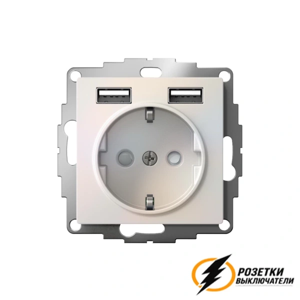 Розетка с USB зарядкой 2 порта А+A 2,4 mA AtlasDesign жемчуг