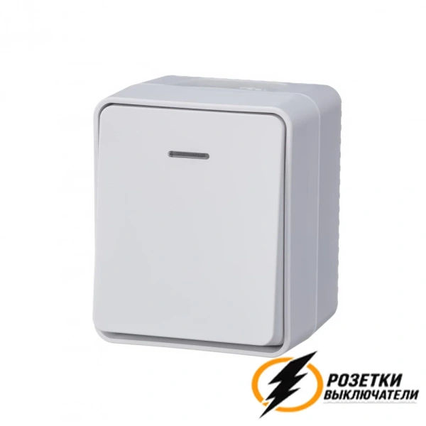 Выключатель накладной одноклавишный с подсветкой ip54 AtlasDesign Profi белый