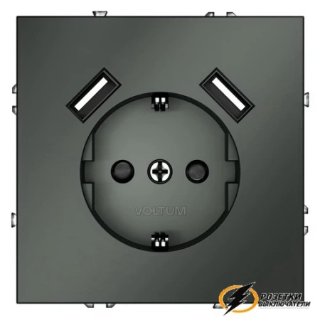 Розетка с USB зарядкой 2 порта, А 3,2 mA Voltum S70 титан VLS040405