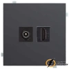 Розетка двойная HDMI + ТВ розетка Rikett черный сатин