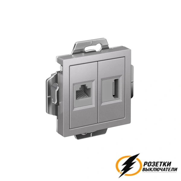 Розетка двойная HDMI + Internet rj45 cat 5e AtlasDesign алюминий