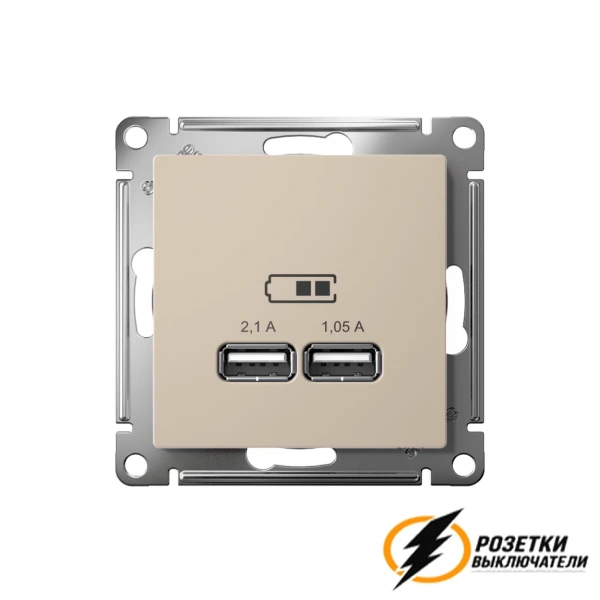 Зарядка USB 2 порта А+A 2,1 mA AtlasDesign песочная