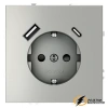 Розетка с USB зарядкой 2 порта, А+C 3,2 mA Voltum S70 сталь VLS040504