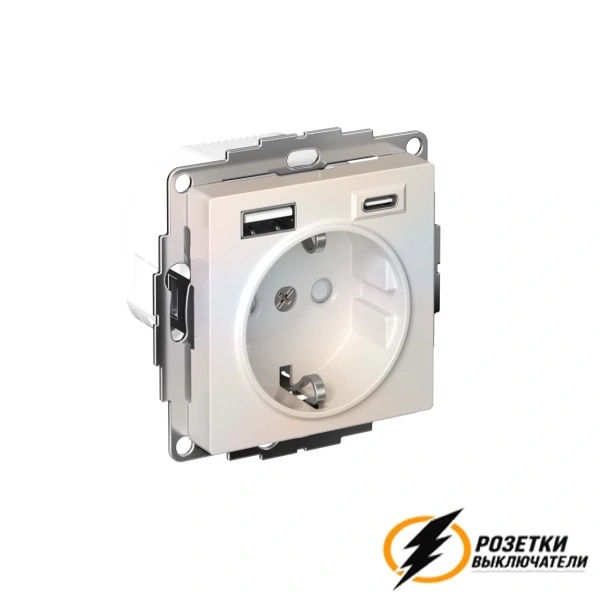 Розетка с USB зарядкой 2 порта А+C 3,0 mA AtlasDesign жемчуг