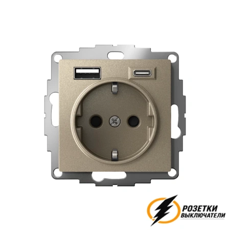 Розетка с USB зарядкой 2 порта А+C 3,0 mA AtlasDesign шампань