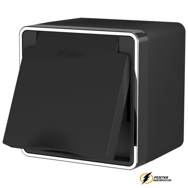 Розетка накладная с крышкой ip40 16а 250в Werkel Gallant черная хром