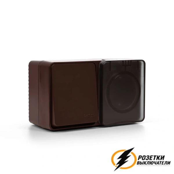 Розетка с выключателем одноклавишеым накладная ip54 16/10а 250в AtlasDesign Profi коричневая