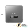 Зарядка USB 2 порта тип А-С 3000 mA ArtGallery сталь