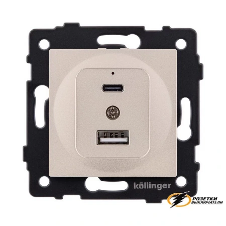 Зарядка USB 2 порта А+C 3000mA 20Вт Kollinger Aspekt золото