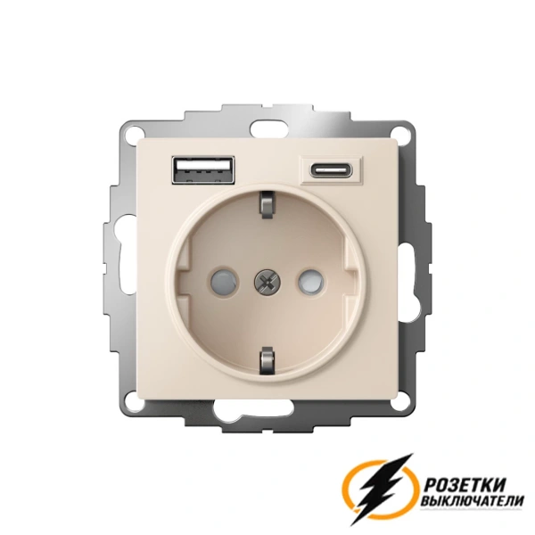 Розетка с USB зарядкой 2 порта А+C 3,0 mA AtlasDesign бежевая