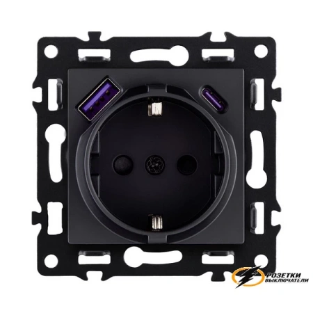 Розетка с USB зарядкой 2 порта А+C 2400mA Kollinger Asthetik черная матовая