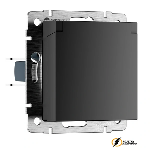 Розетка с крышкой ip40 16а 250в Werkel черная матовая