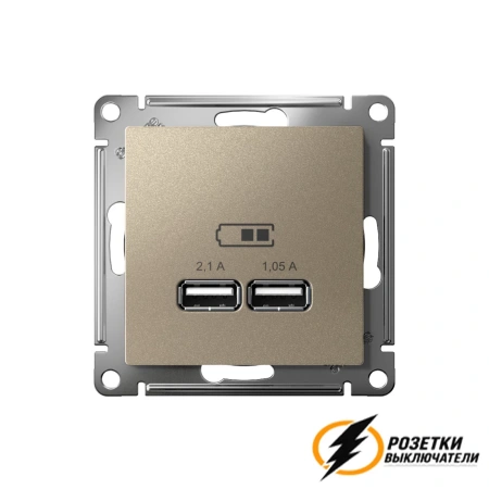 Зарядка USB 2 порта А+A 2,1 mA AtlasDesign шампань