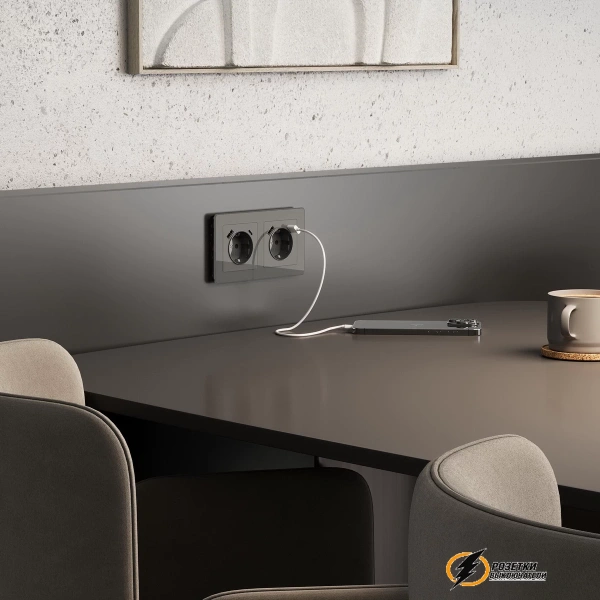 Розетка с USB зарядкой 2 порта А+C 3,0 mA Werkel графит акрил