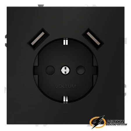 Розетка с USB зарядкой 2 порта, А 3,2 mA Voltum S70 черный VLS040407