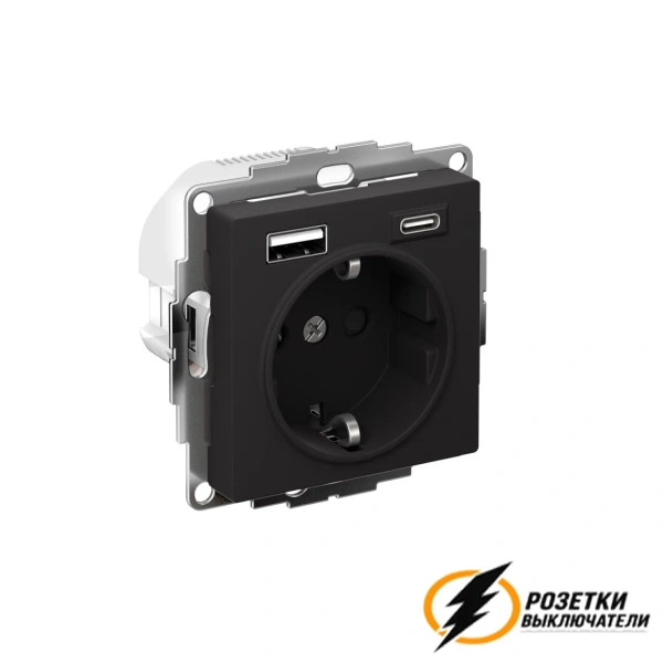 Розетка с USB зарядкой 2 порта А+C 3,0 mA AtlasDesign карбон