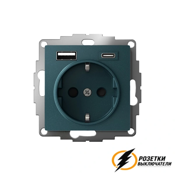 Розетка с USB зарядкой 2 порта А+C 3,0 mA AtlasDesign изумруд