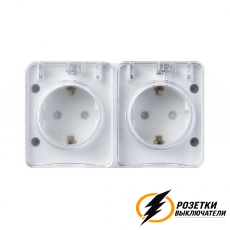 Розетка накладная двойная с прозрачной крышкой ip54 16а 250в AtlasDesign Profi белая